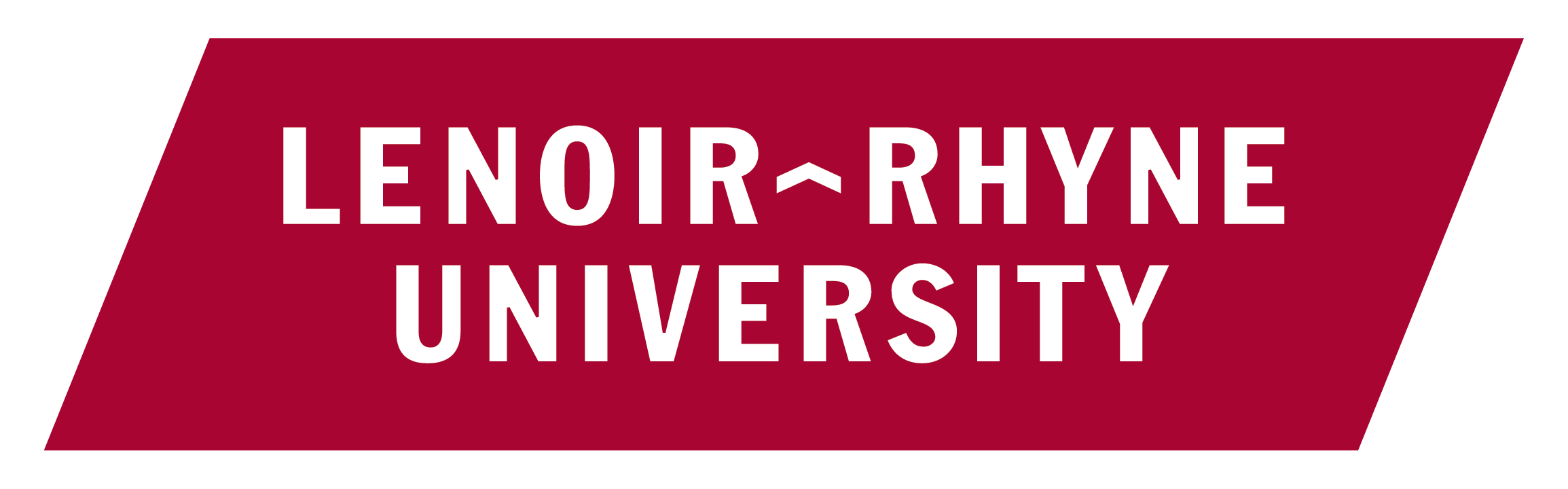 Lenoir-Rhyne University logo - white lettering over red slanted rectangle