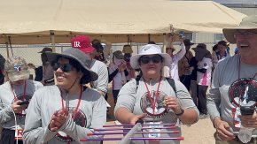Christina Fisher monitors a launch with the rocket team at the 2023 Spaceport America Cup