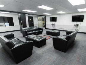 The update student lounge in Cromer Center.