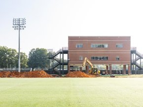 Construction underway on the football practice field
