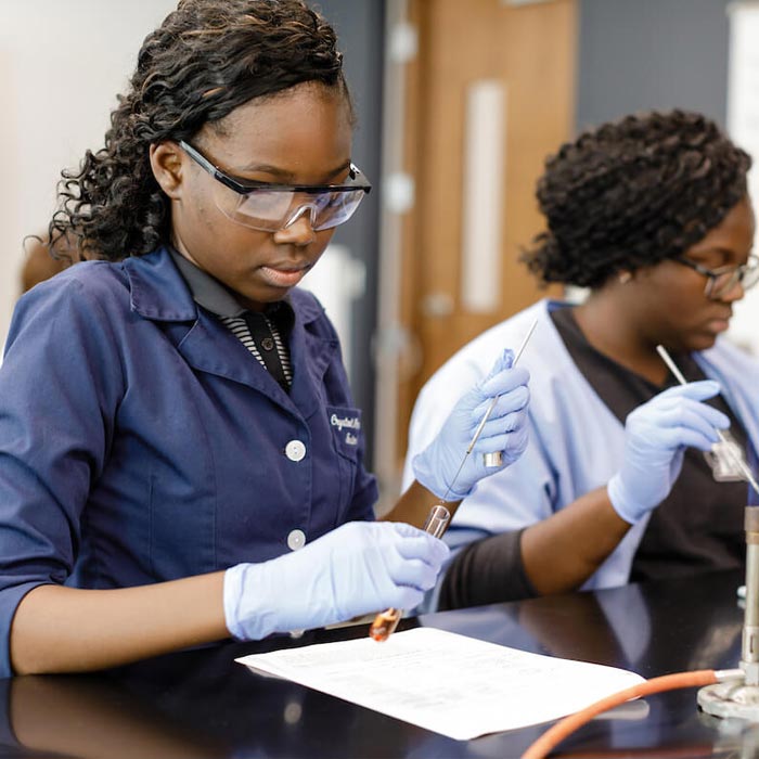 Students working in lab with test tubes