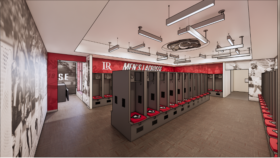 Rendering of the inside of the proposed men's lacrosse team locke room 