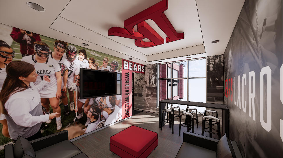 Digital rendering of the women's lacrosse team lounge