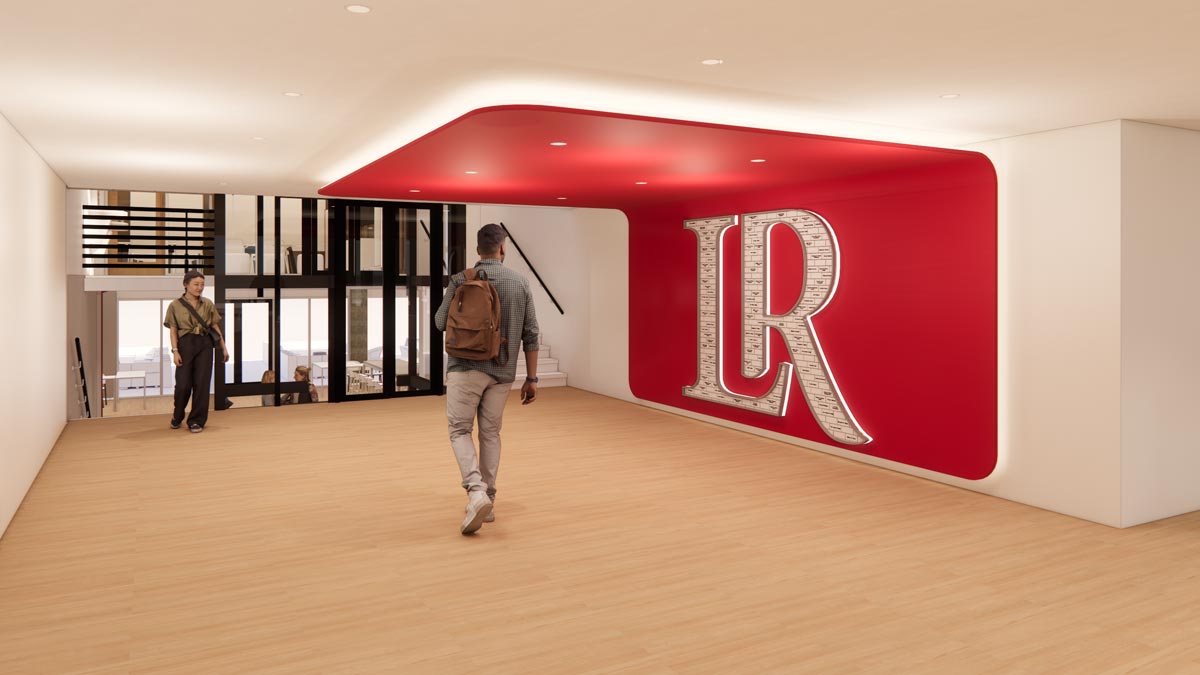 Architectural rendering showing Cromer Donor Wall with large LR mark