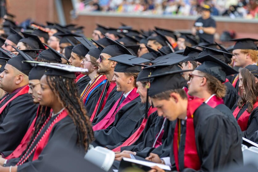 Graduating students in audience during commencement ceremony