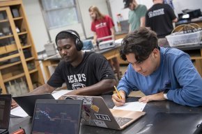 Engineering physics students at computers