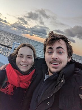 Micah and Karoliina enjoying the ocean