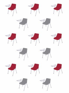 Vector illustration of red and grey desk chairs in a pattern