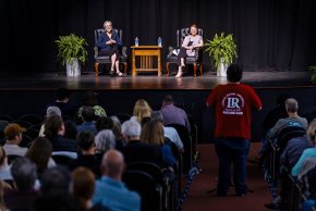 Carly York and Mary Roach on stage for Visiting Writers Series 2024