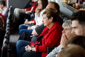 Martha watches the Nov 15 football game in the president's suite