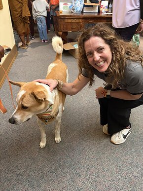 The Rev. Dr. Melanie Dobson meets Aloka the Peace Dog