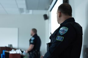 Hickory Police officers present to Introduction to Criminal Justice