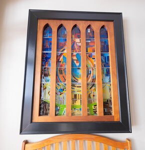 The replica Pentecost Window in Russell House (unlit)
