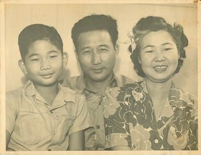 Family portrait of the Chung Family, Agnes with her husband and son