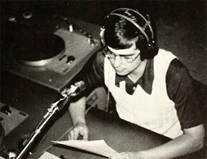 Mike Hogewood doing a radio broadcast in 1976