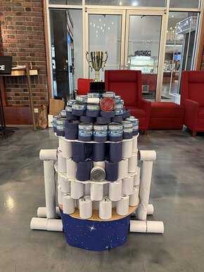 Finished model of R2-D2 built from cans
