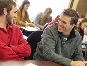 Students laughing in class.