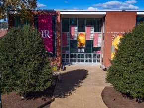 Exterior view of the front of P.E. Monroe Auditorium