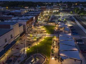 Ariel view of downtown Hickory at night