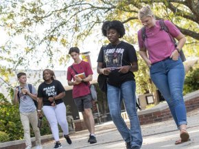 Students walking to class across campus