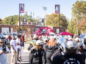 Marching band entering Moretz Stadium