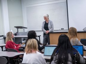 Dr. Marsha Fanning teaches in front of a class of students
