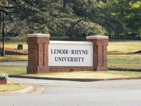 The Lenoir-Rhyne University sign at the entrance to the quad