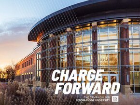 George Hall at sunset with Charge Forward logo