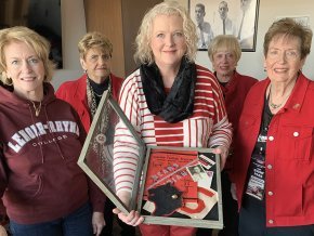 Harriet, Anna, Lura, Caroline and Martha with a shadowbox of DR Mauney's memorabilia