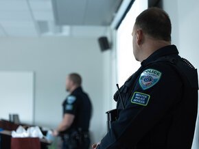 Hickory Police officers present to Introduction to Criminal Justice