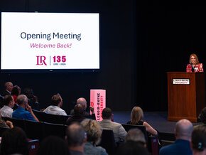 President Summer McGee addresses faculty and staff at 2026-27 opening meeting