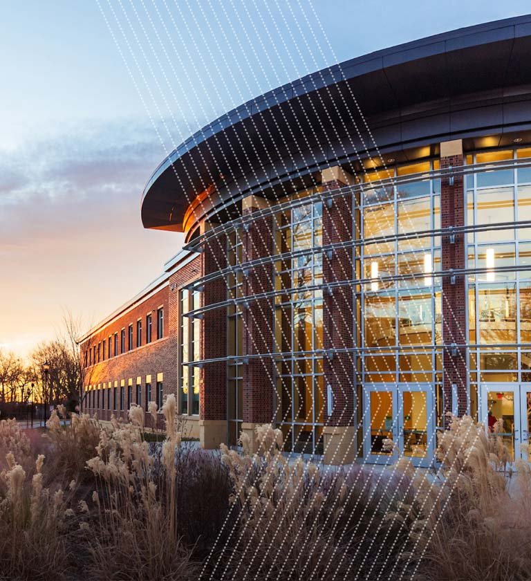 George Hall at sunset during winter