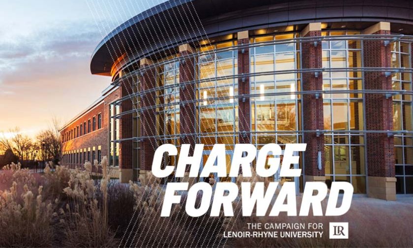 George Hall at sunset with Charge Forward logo