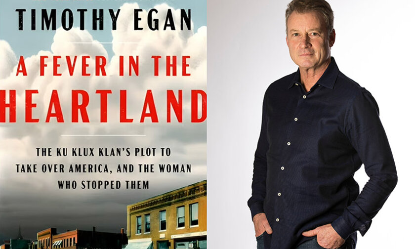 Book cover of A Fever in the Heartland and Tim Egan author photo