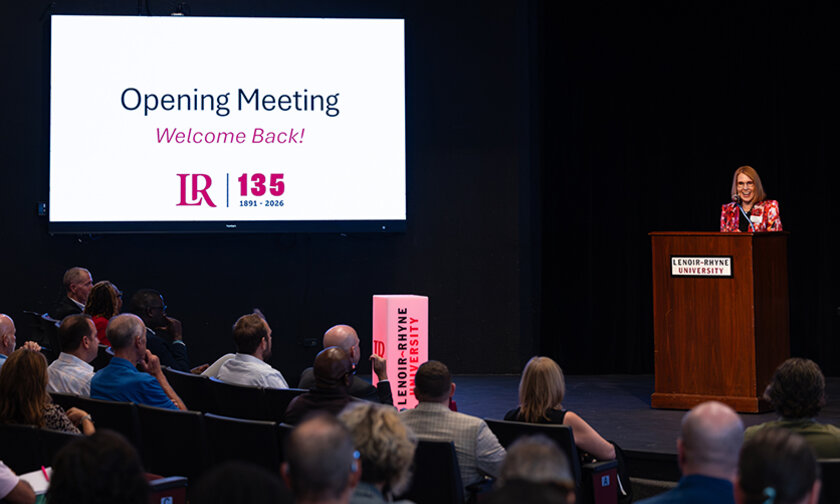 President Summer McGee addresses faculty and staff at 2026-27 opening meeting