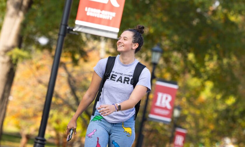 Students walking across LR campus