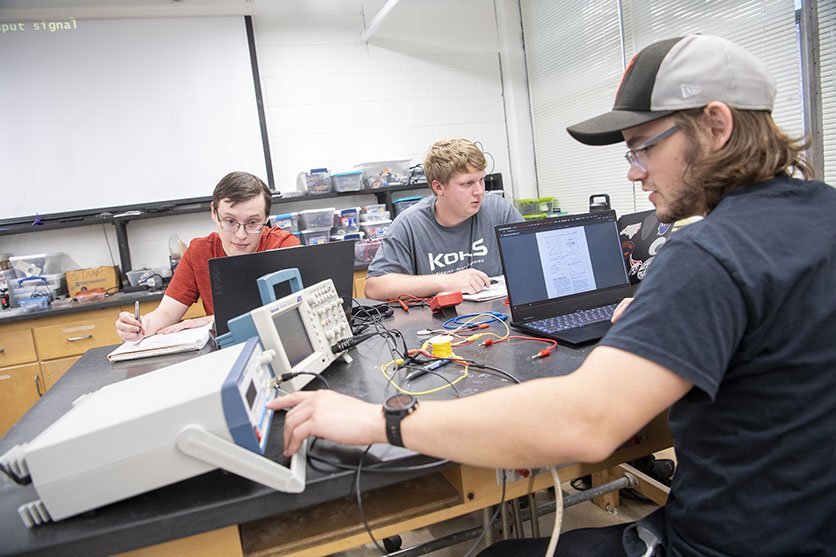 Engineering physics students working