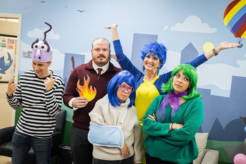 The BEAR Central staff dressed as the emotion characters from the film "Inside Out"