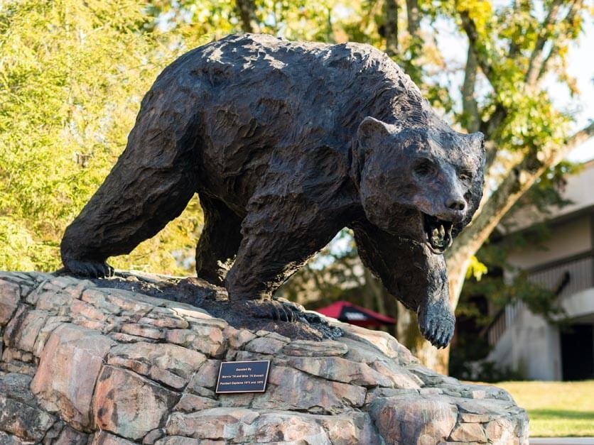 The Charge bear sculpture on the Lenoir-Rhyne campus