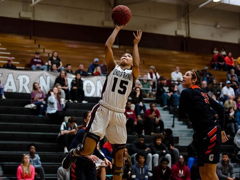 Jackie Denny takes a shot for the LR women's basketball team.