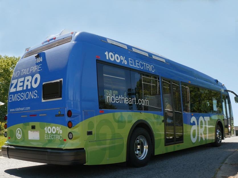 All electric bus on road