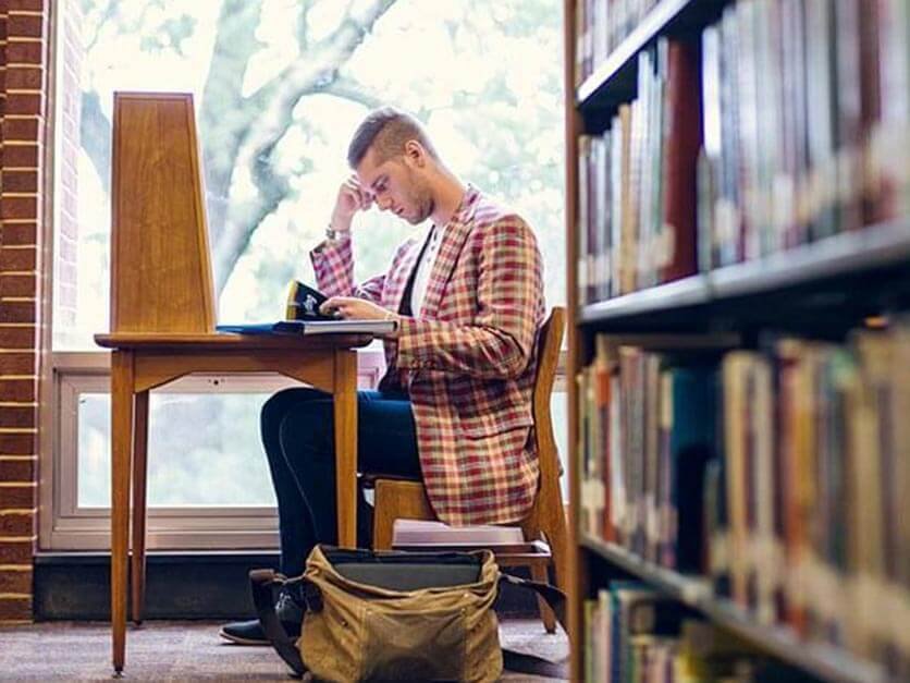 A student studies in the library