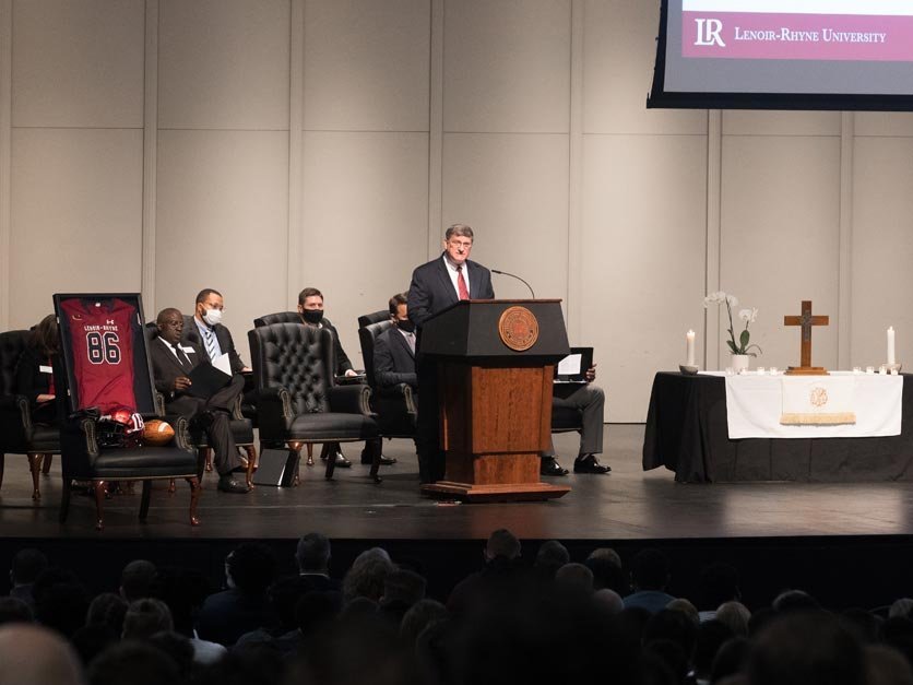 President Whitt speaks during Omari Alexander memorial service