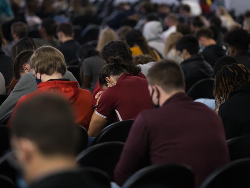 Students in audience during memorial service for Omari Alexander