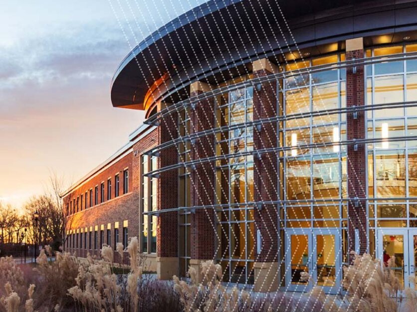 George Hall at sunset during winter