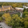 Aerial view of campus from Cromer Center toward Grace Chapel and Lineberger Building