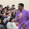 Lenoir-Rhyne Youth Chorus students listen to teacher during rehearsal session on campus