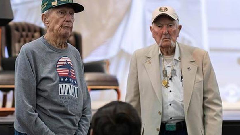 World War II veterans at the showing of a documentary about D-day directed by an LR professor