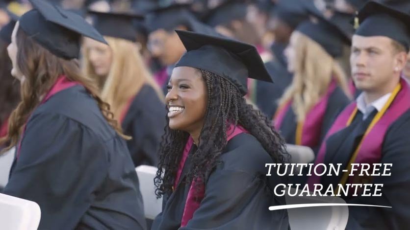 Graduating students in crowd during commencement ceremony