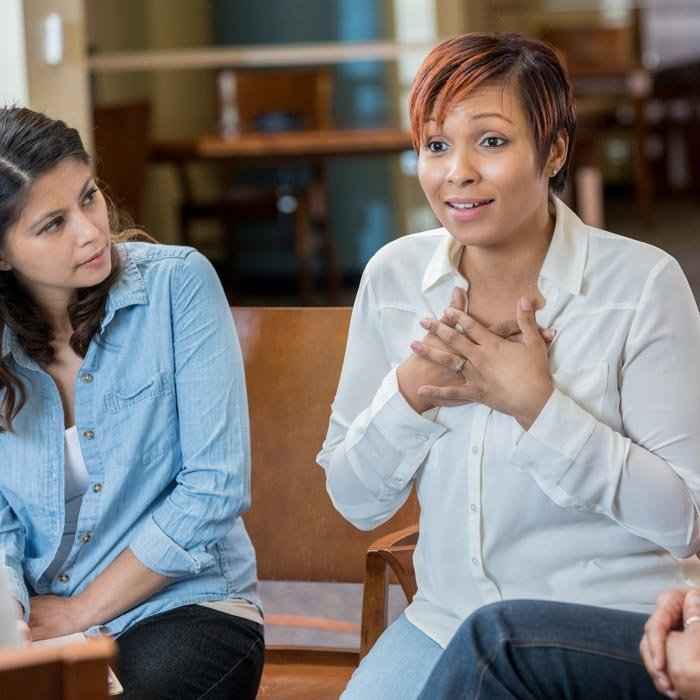 Counseling students talking during class discussion